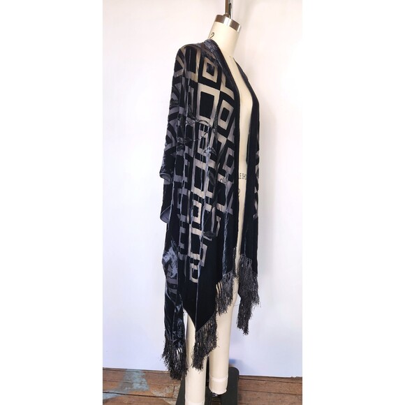Crushed VELVET Fringed Duster Cloak Cape Flapper Shawl Piano - OS - Picture 5 of 10